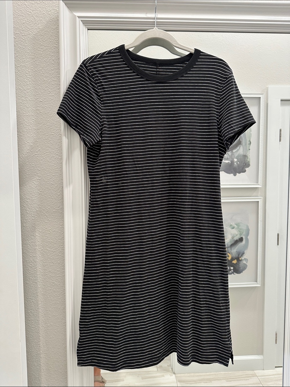 lululemon athletica Classic Fit Cotton-Blend T-Shirt Dress, black/white stripe 6